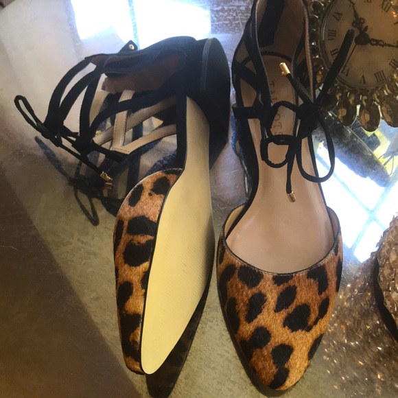 Talbots Shoes - Talbots Leopard Fur Flats Black Zip Ankle Strap 8